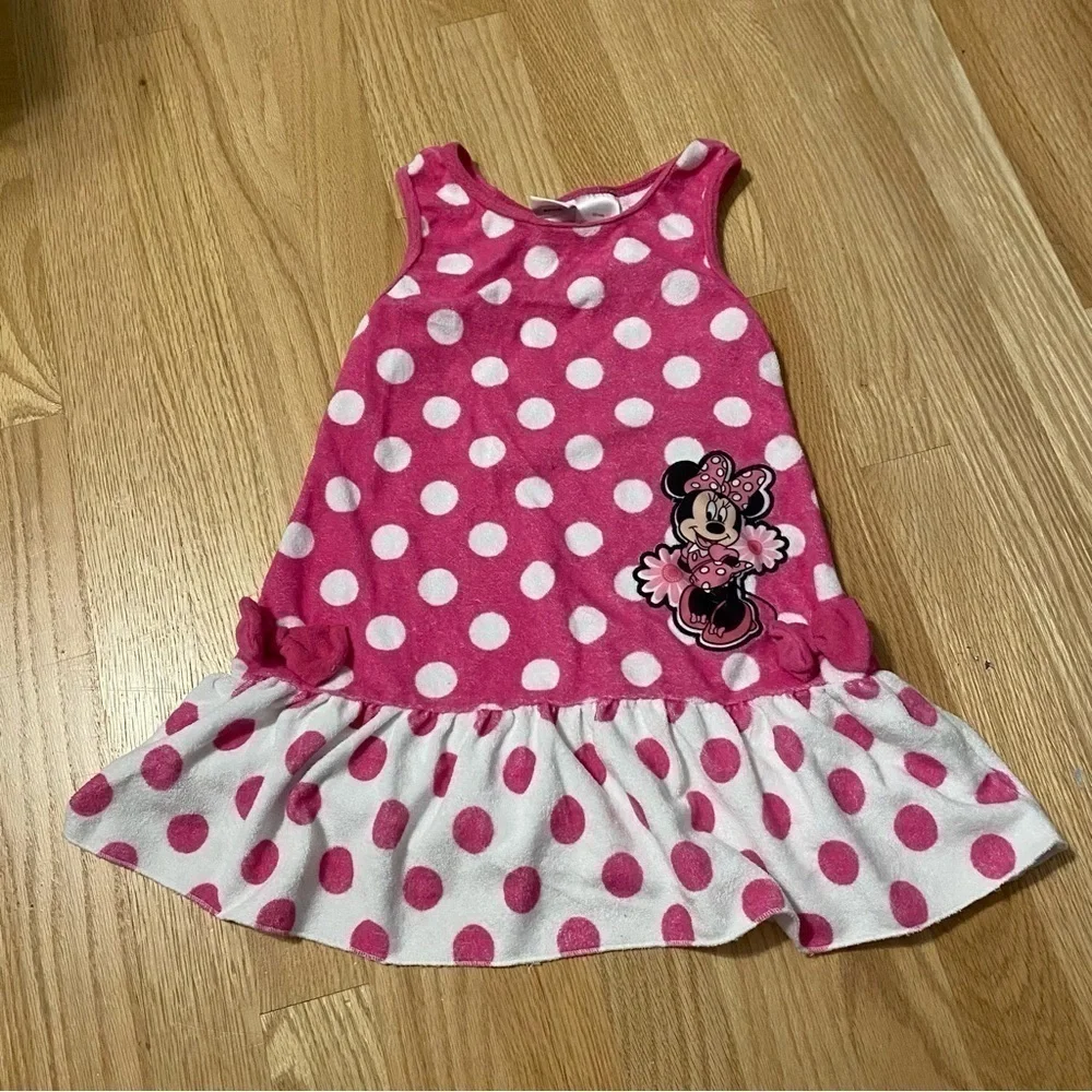 Disney Minnie Mouse Pink Polk Dot Terry Cloth Bathing Suit Swim Coverup 4T